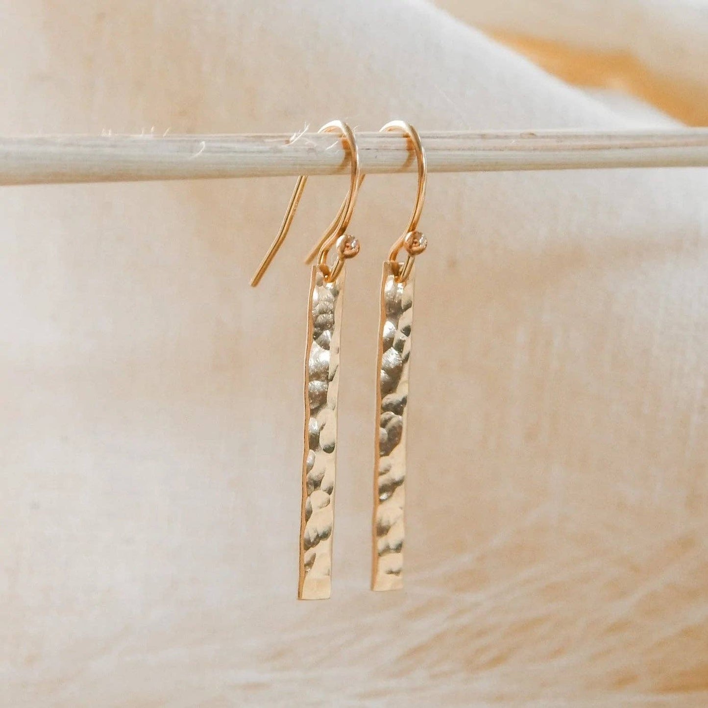 Hammered Bar Dangle Earrings - Hypoallergenic, Waterproof