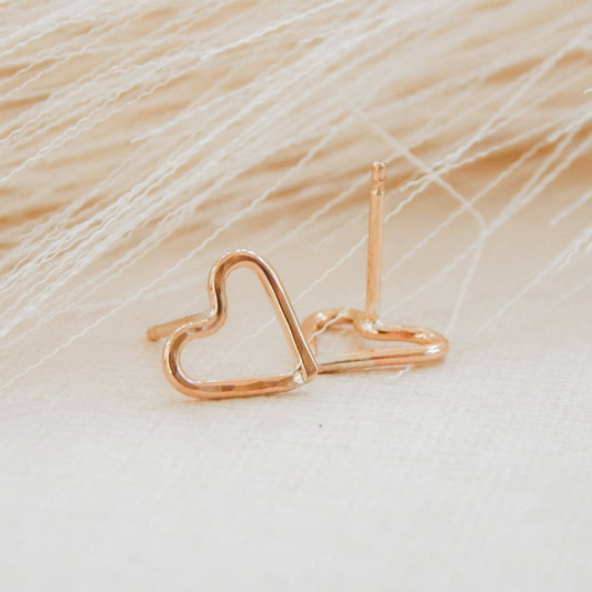 Hammered Heart Stud Earrings - Hypoallergenic, Waterproof